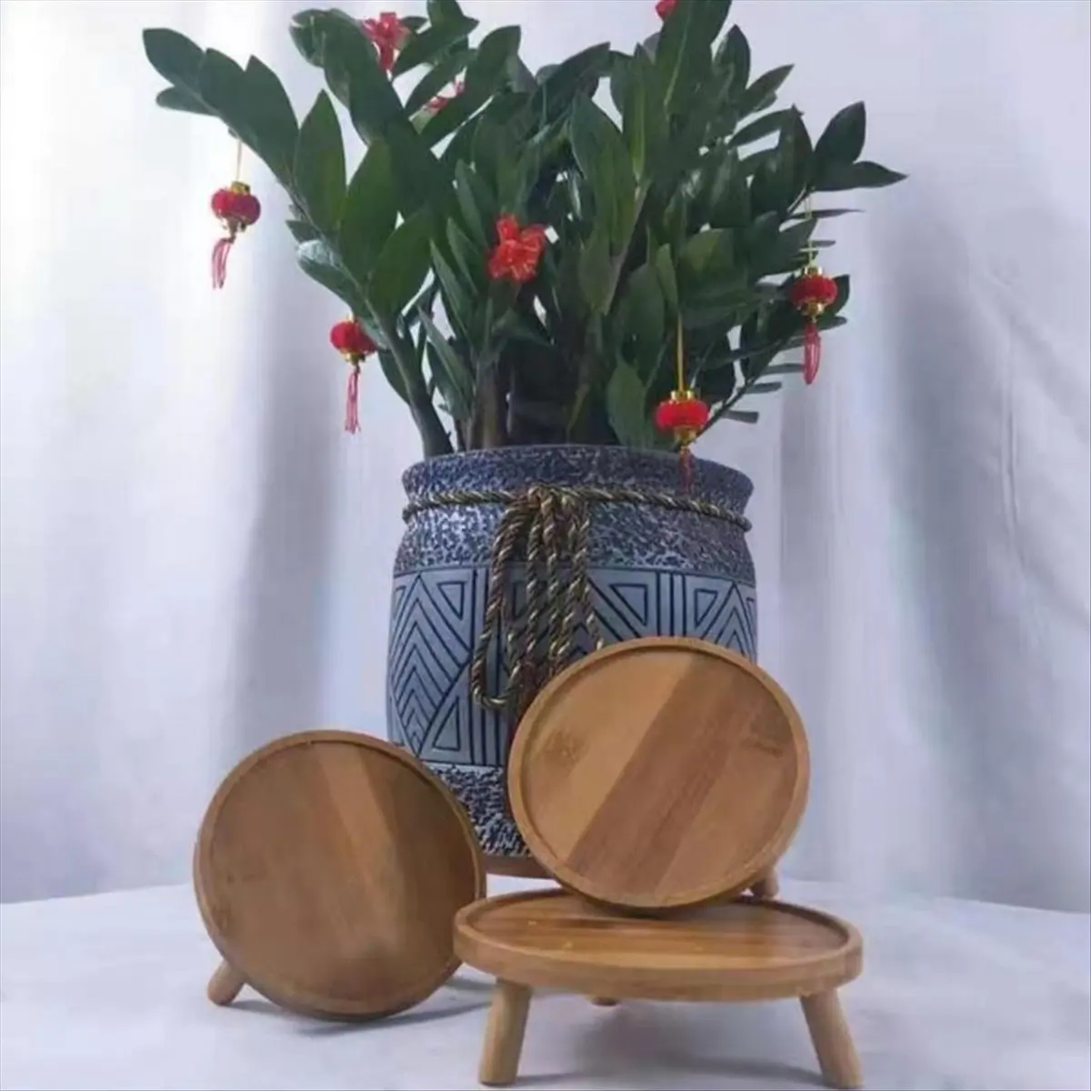 AA77 NEW Flower Pot Tray Solid Wood Flower Shelf Indoor Desktop Living Room Potted Pothos Floor-Standing Vase Base