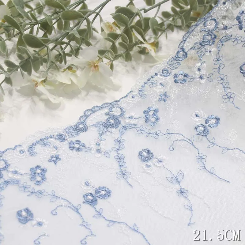 30Yards Cute Blue Flowers Embroidery Lace Trim Skirt Hem For Dress Sewing Applique Costume Dress Fabric Lace