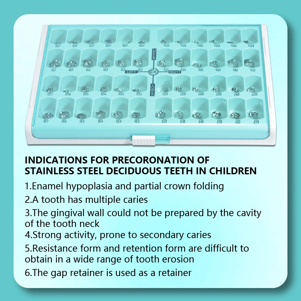 MBM 48 Stück Backenzahnkrone aus Edelstahl für Kinder, vorgeformte Metallkrone für Milchzähne, pädiatrische Zahnheilkunde
