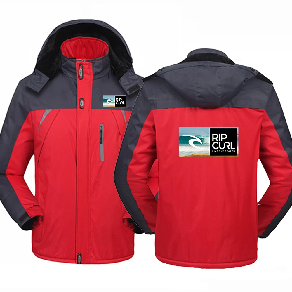 

2025 Hoodies Autumn Winter Man's Fleece Warm Jacket Rip Live the Search Beauty Curl Logo Print Stand-Up Collar Windproof Coat