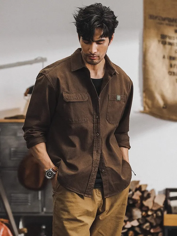 

American Retro Workwear irt Jaet Men's Spring Autumn Loose Casual Long Sve irt Polyester Fiber No Brand Registration