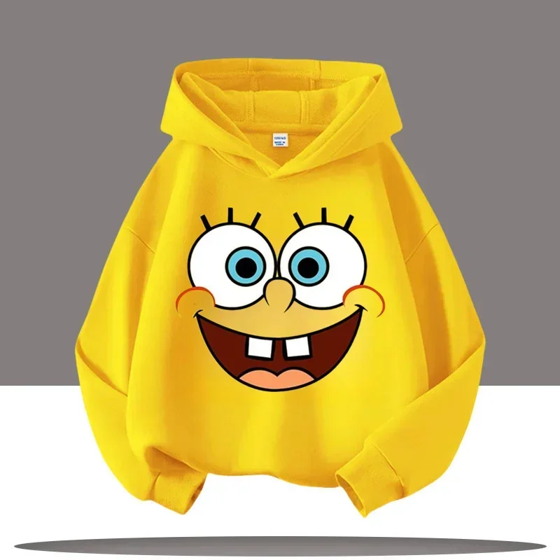 New Cute Cartoon SpongeBob SquarePants Autumn and Winter Fashion Cute Boys and Girls Daily Outing Warm Children's Hoodies