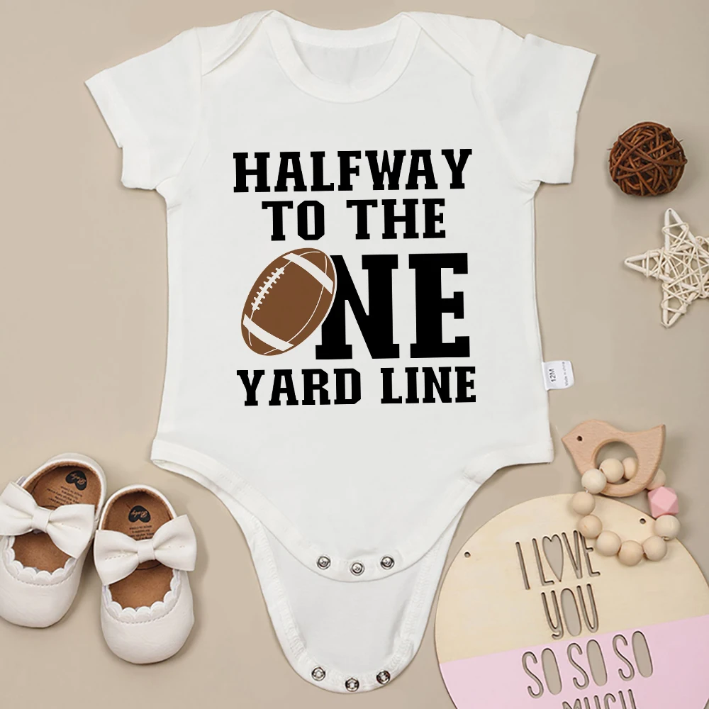 Halfway To The One Yard Line Printed Baby Onesies American Football Element Newborn Boy Clothes Short Sleeve Toddler Jumpsuit