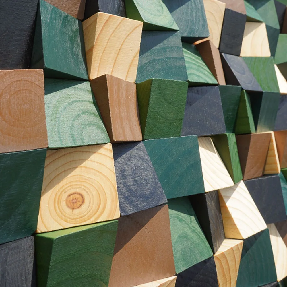30x30cm Colored Solid Pine Wood Acoustic Mosaic Panels 3D Triangle for Recording Studio Background Wall Sound Absorption