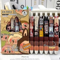 6pcs/Set Cute Cartoon Doll Gel Pen Soft Grip Pressing Pen 0.5mm St Quick-Drying Gel Pen Student Writing Black Ink Pen
