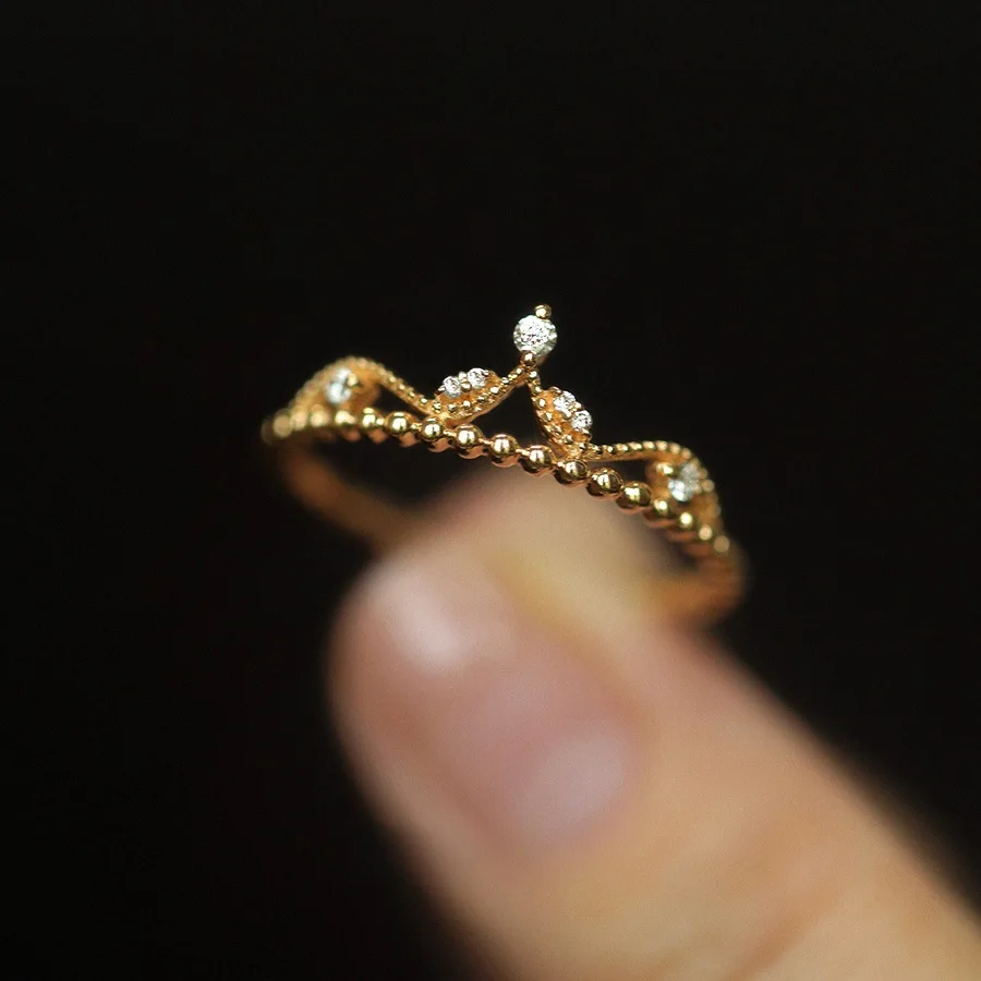 

S925 Pure Silver Plated 18K Gold European Style Light Luxury Crown Zircon Ring Women Sweet Wedding Wife Jewelry