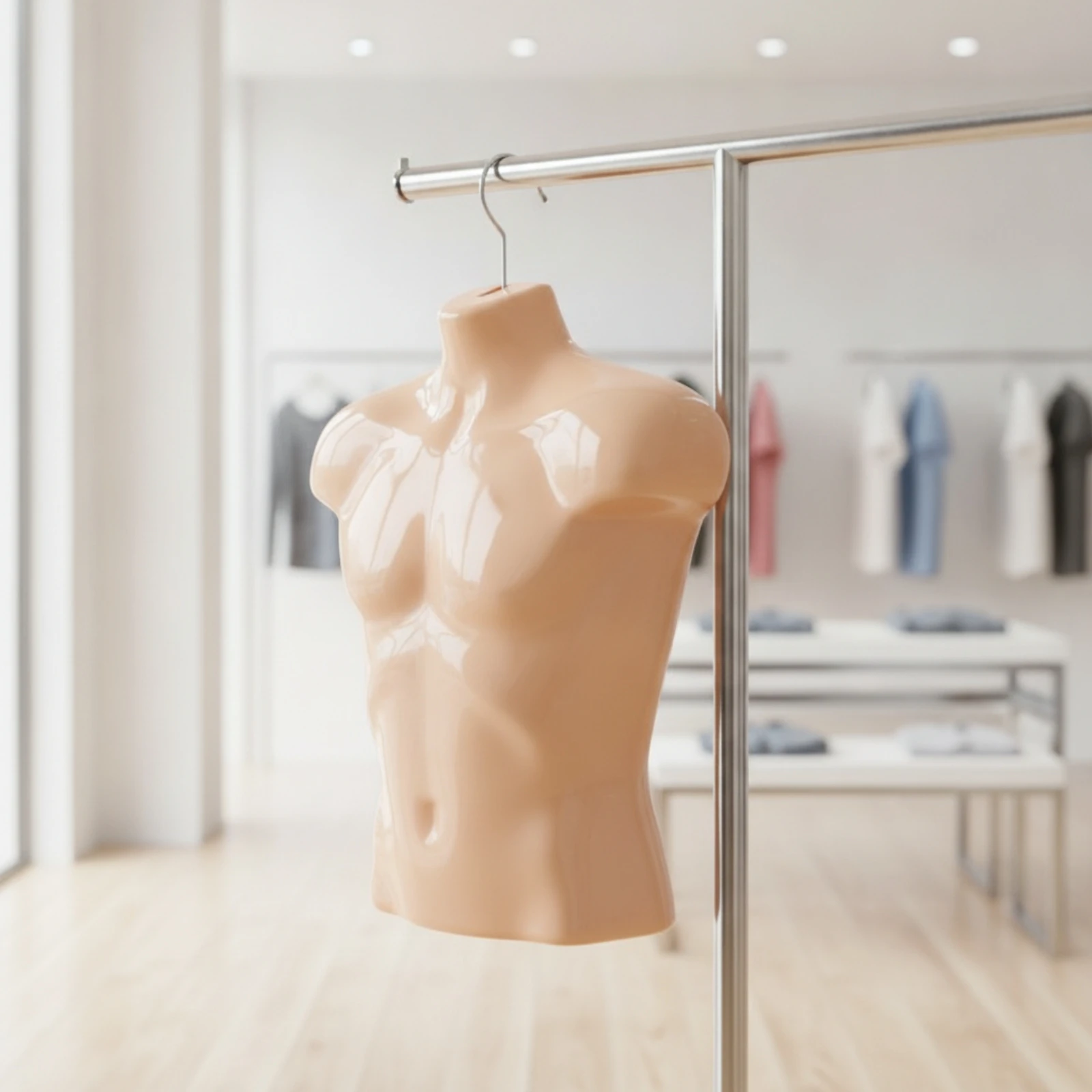 Male Torso Display with Hook Glossy Hanging Mannequin Torso Hanger Lightweight Easy to Clean for Clothing Sellers, Boutiques