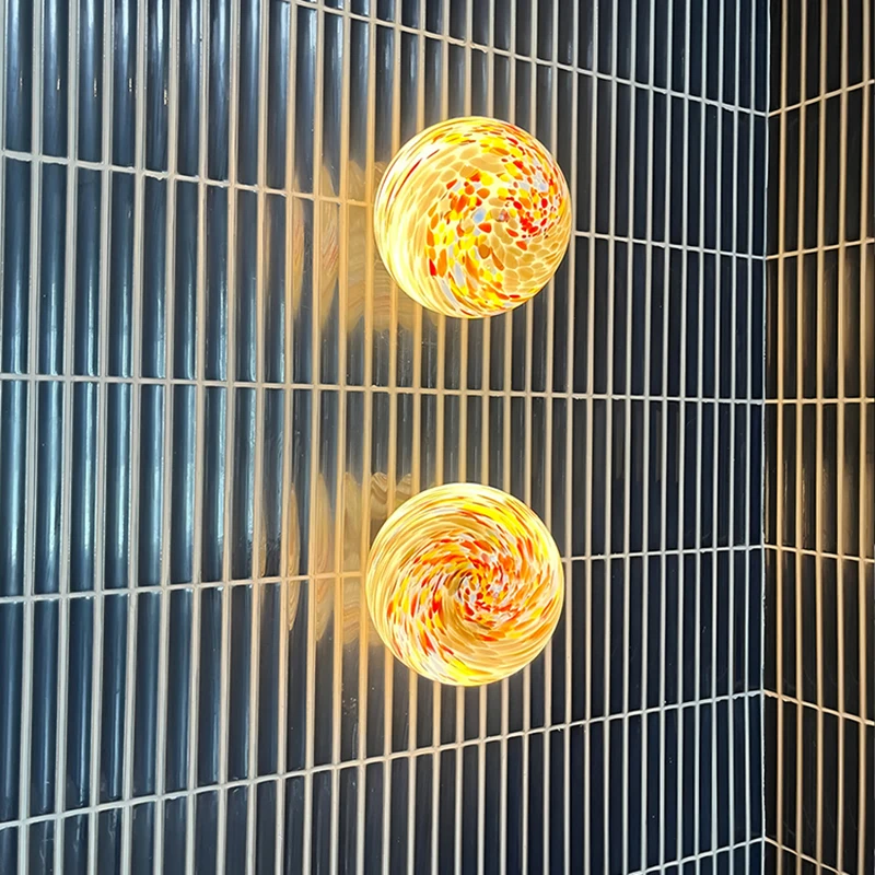 Classical Style Dopamine Colored Glass Wall Lamp Round Ball Corridor Lamp Bedroom Bedside Lamp Stairwell LED Corridor Wall Lamp