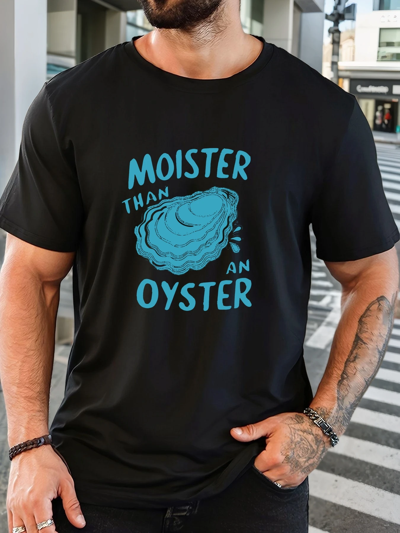

MOISTER THAN AN OYSTER pattern summer casual crew neck short T-shirt