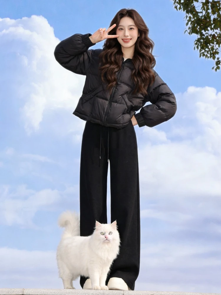 

Winter New 2026 Women's Bla down Cotton Jaet Thi Warm Casual Sle Korean Version Loose Fit Hooded Long Sve Coat