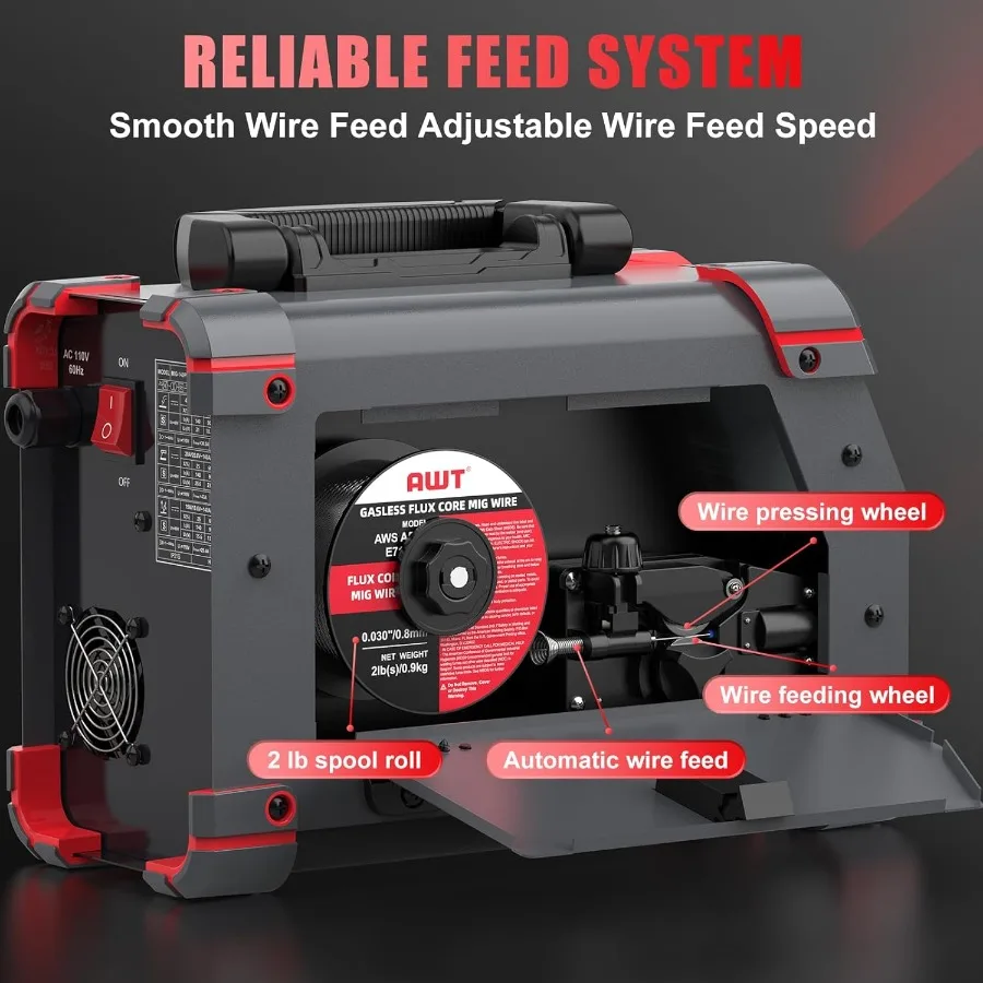 Portable 110V 140Amp MIG Welder with Digital Display and Synergy IGBT Inverter for Flux Core Stick and Lift TIG Welding 3-in-1