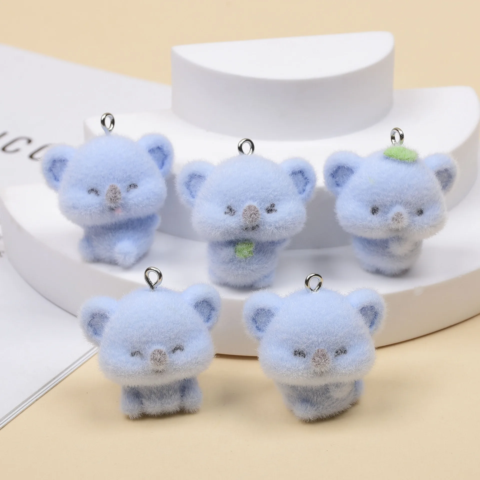 20pcs 3D Flocking Resin Cute Mini Koala Doll Cartoon Animal Charms For Keychain Necklace Earnings Making DIY Jewelry Accessories
