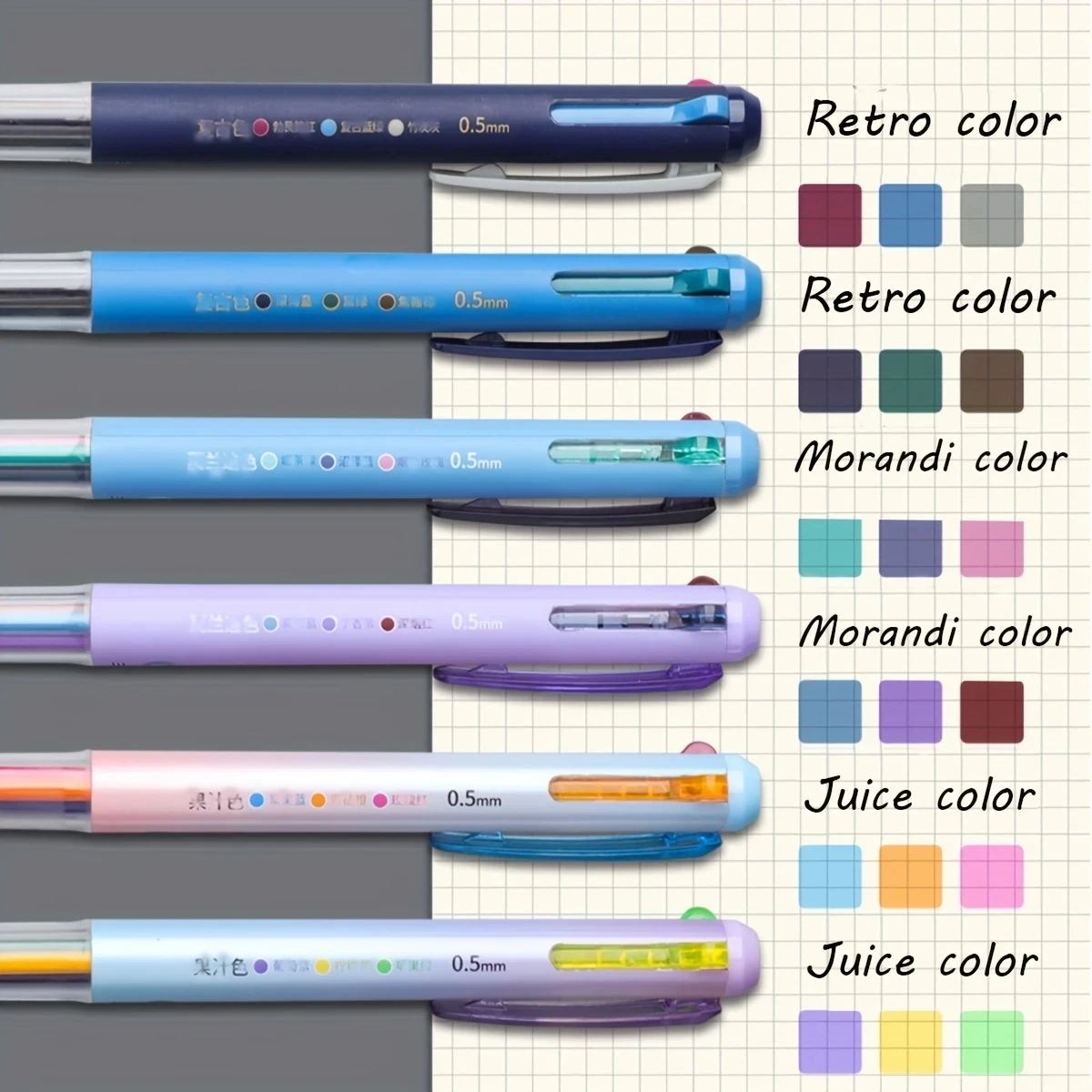 

3 Color Retractable Gel Pen Multi-color Ballpoint Pens Three-in-one Color Pen Fine Tip 0.5mm Diary Smooth Writing Notes Coloring
