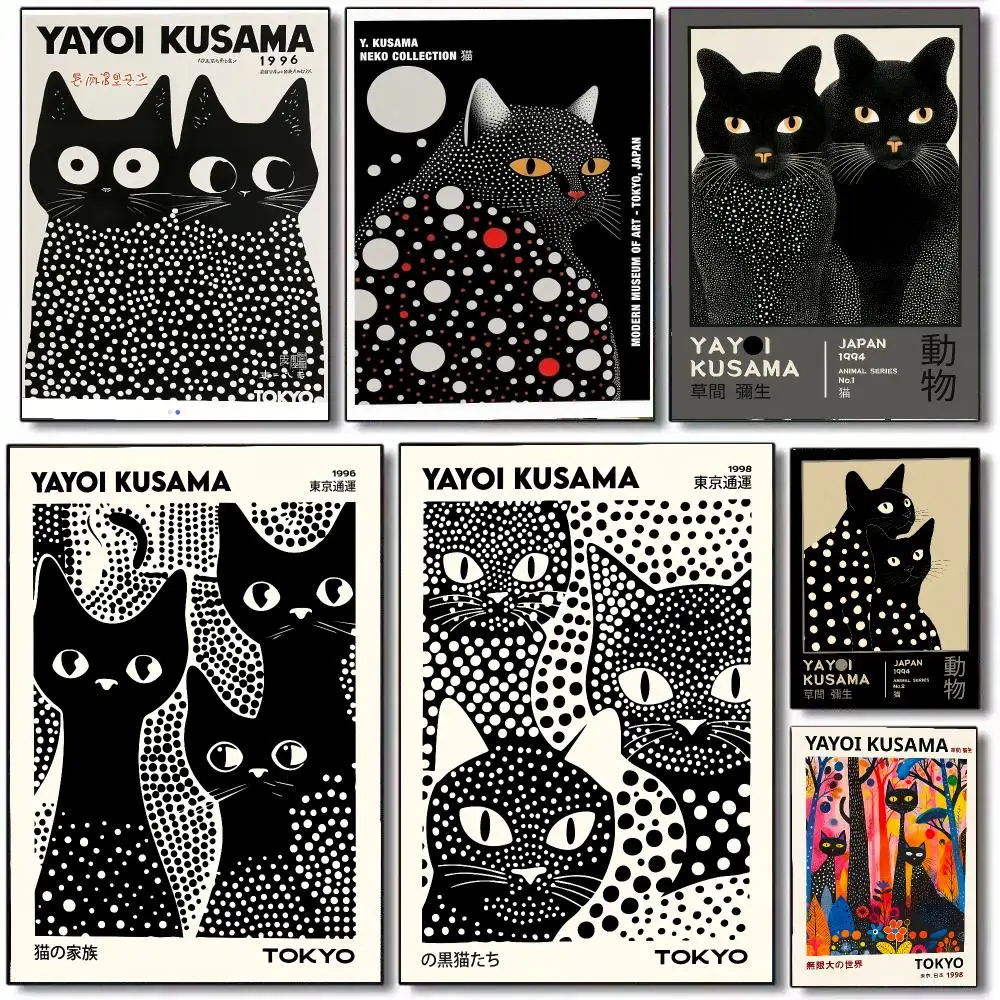Y-Yayoi K-Kusama's Black Cat Poster Wall Art Printed Decor Sticker Stylish Home Gift for Living Room Bedroom Corridor Cafe
