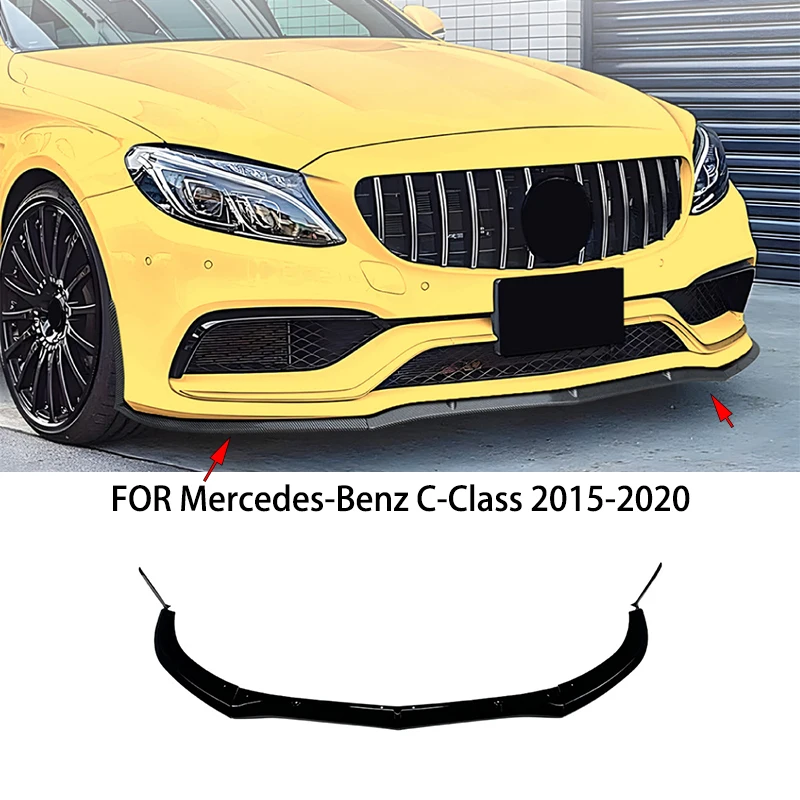 

FIT FOR Mercedes-Benz C-Class 2015-2020 black ABS Front Bumper Lip Spoiler Splitters Cover Body kit Side Skirt