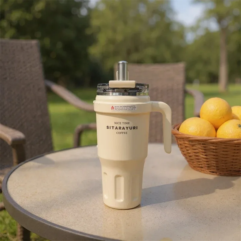 

Stainless steel insulated cup 1100ML large capacity straw insulated cup with handle, 12-hour refrigerated insulated car travel c