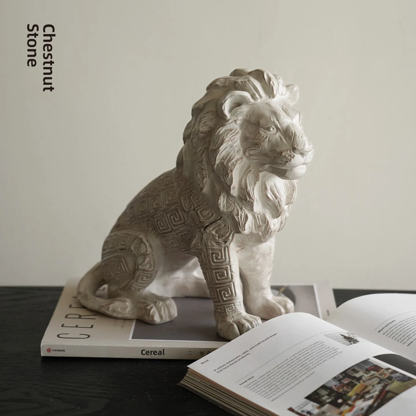 Cherry Stone Lion Abstract Art Sculpture Office Study Bookcase Decorative Ornaments Resin Material Wabi Sabi Style Desktop De...