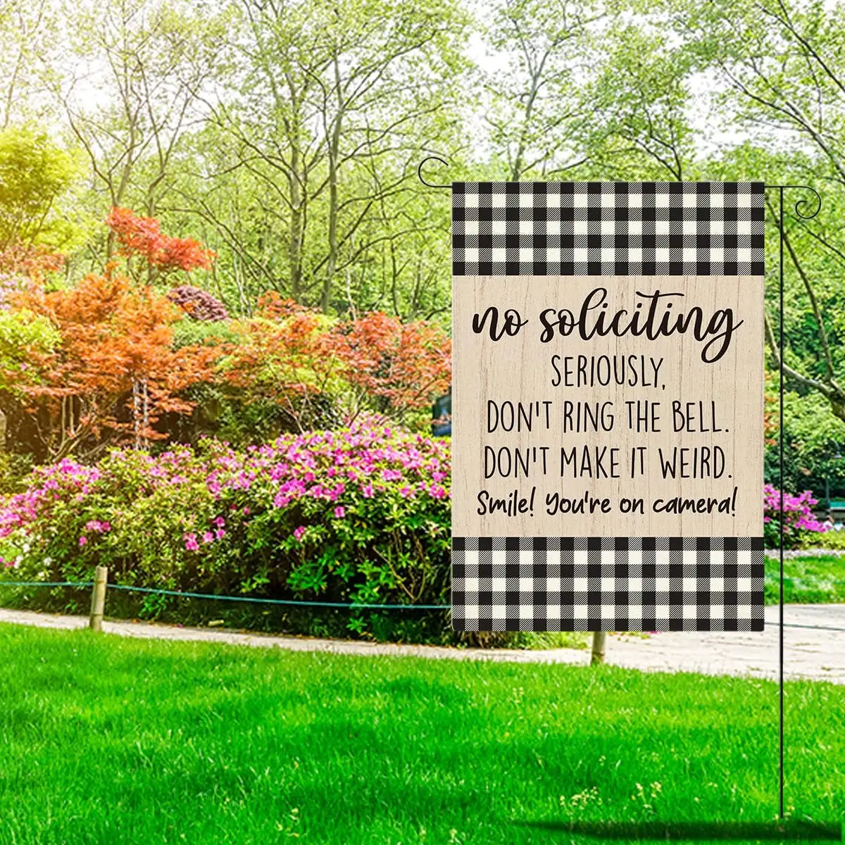 No Soliciting Seriously Don't Make It Weird Smile You're on Camera Funny Garden Flag for Outside Farmhouse Home No S jjp