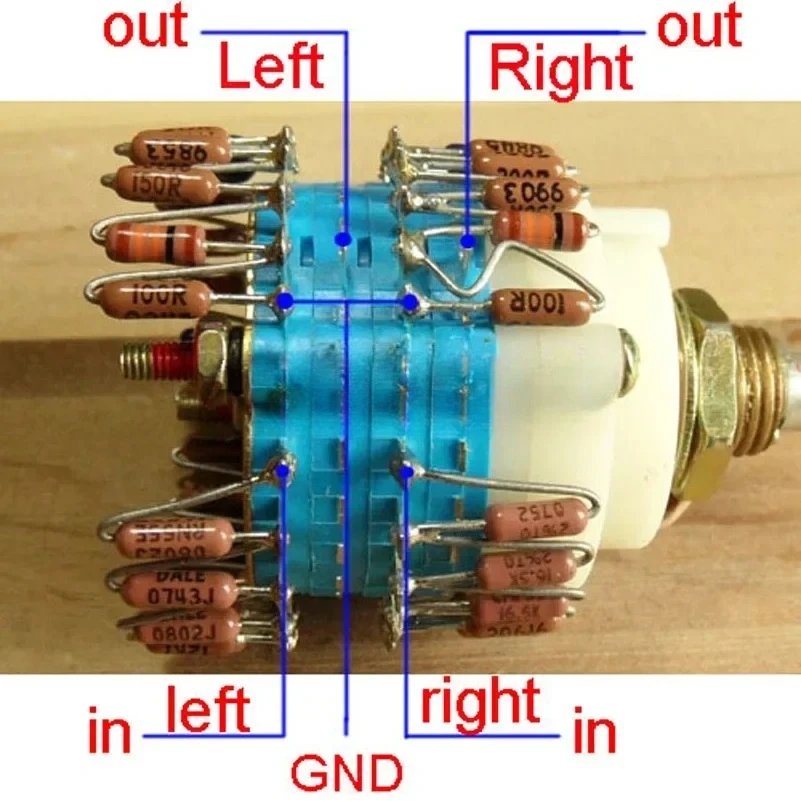 1pc  23-Step Attenuator DIY HiFi Stereo Volume Potentiometer 2-gang Dual 10K/50K/100K/250K/500K Knurled Shaft