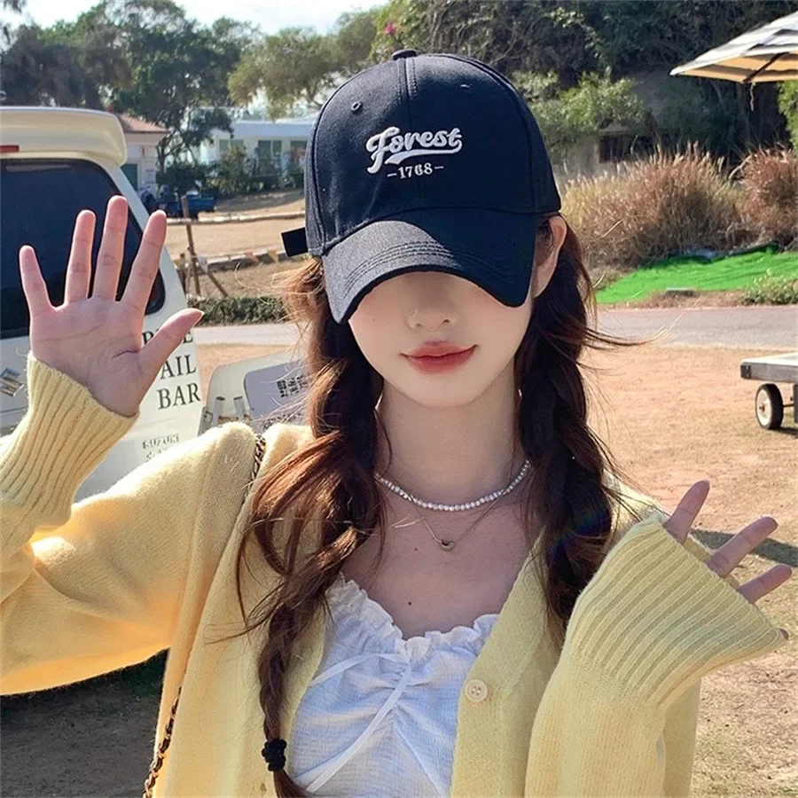 Embroidery Letter Baseball Hat For Women Sunshade Visors Cotton Breathable Duck Tongue Cap Fashion Unisex Solid Color Peaked Hat