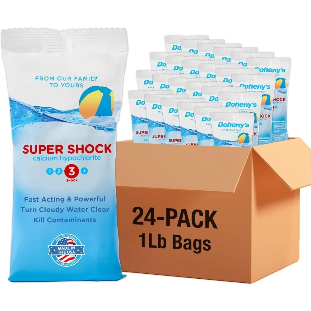 Amortiguador granular para piscina Cal-Hypo de grado profesional, disolución rápida, choque de cloro 68% de acción rápida, paquete de 24 bolsas de 1 lb, fabricado en EE. UU.