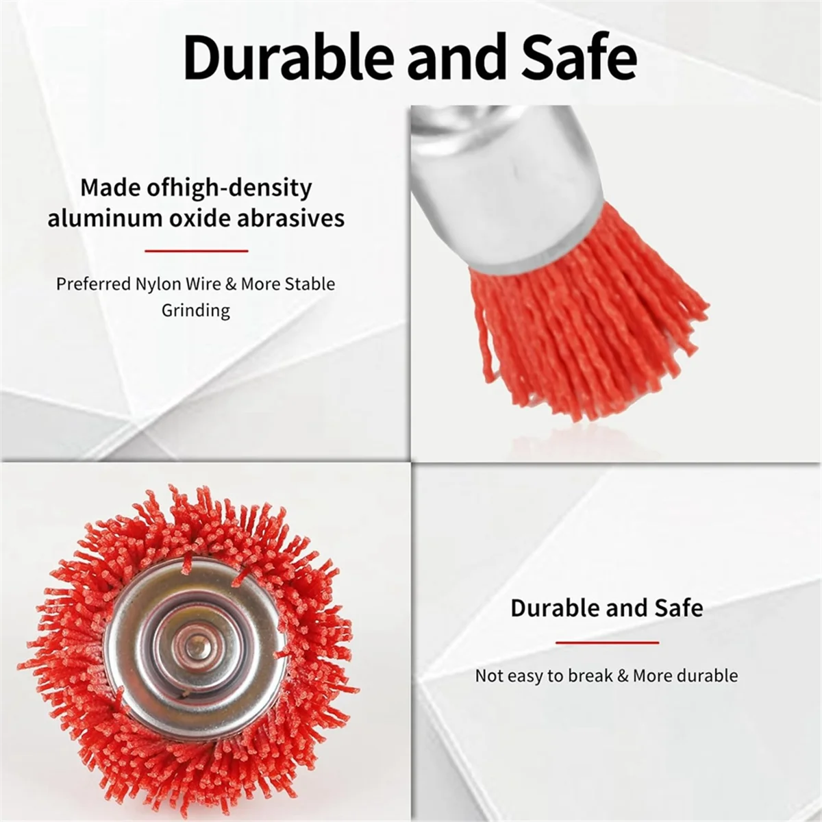 5 PCS Nylon Filament Abrasive Wire Brush Wheel & Cup Brush Set with 1/4Inch Drill Shank, Nylon Drill Brush Set , Red