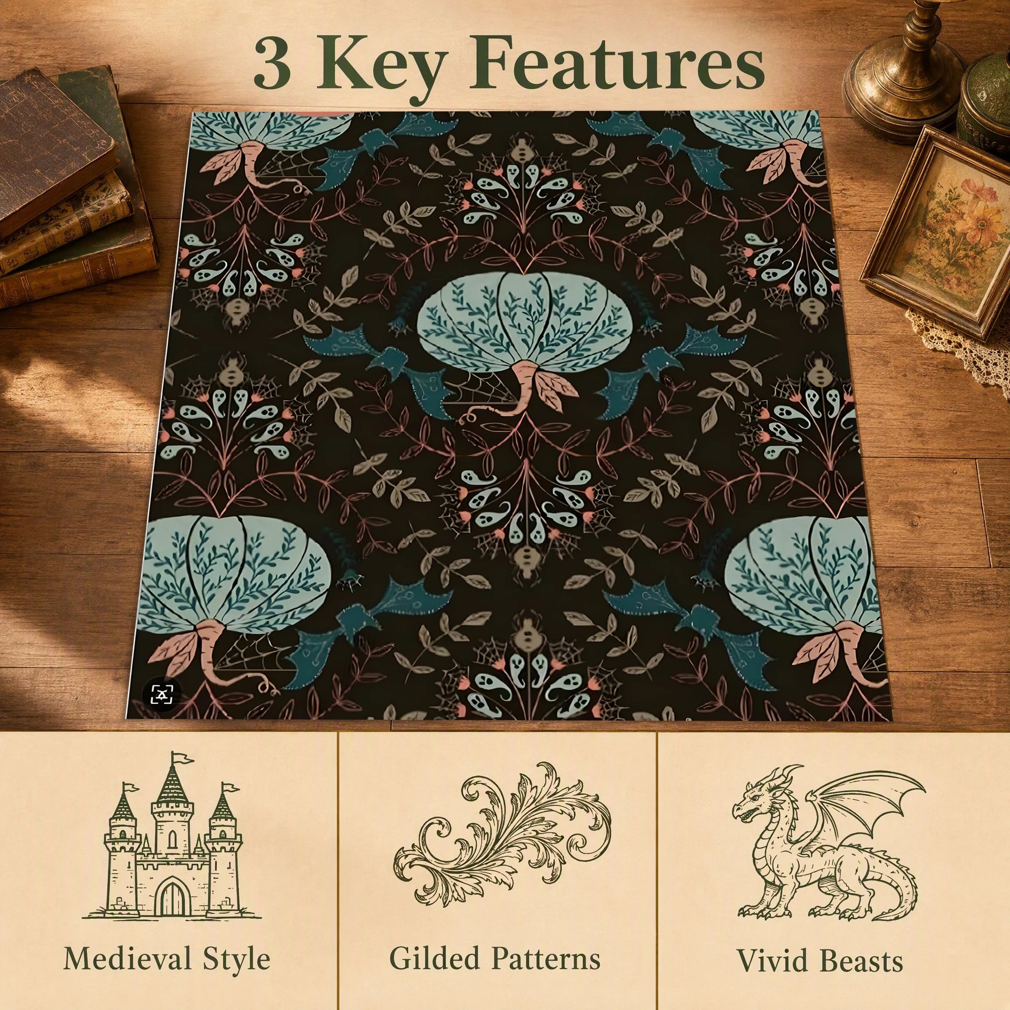 Pumpkin Paisley Vintage Botanical Pattern American Vintage Style Living Room/Bedroom Autumn/Winter Velvet Rug to Create an Autumn Harvest Atmosphere