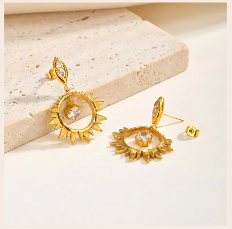 Zirkonia-Charm Sonnen-Tropfen-Ohrringe für Frauen Edelstahl Zarte Himmlische Ästhetik Schmuck Hypoallergen – Detail 6
