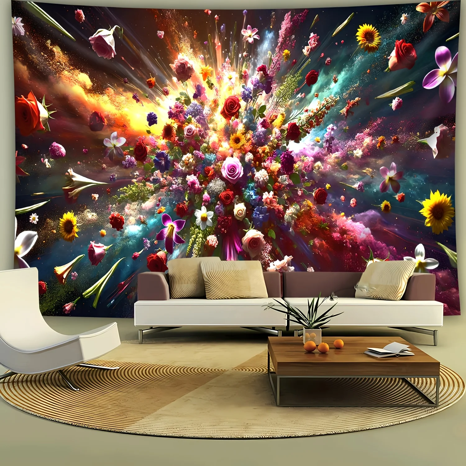 Highly Vibrant Floral Tapestry Wall Hanging Bohemian Art Decor Colorful Flower Explosion Abstract Print for Living Room Home