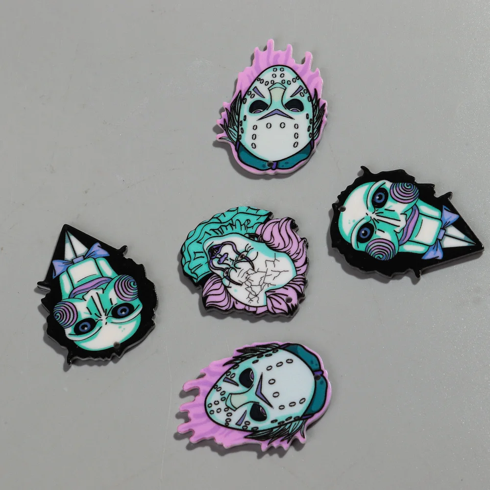 Horrible Skull Halloween  Masked Man Demon Acrylic Charms Pendant for DIY Earring Keychain Jewelry Accessories 10pcs