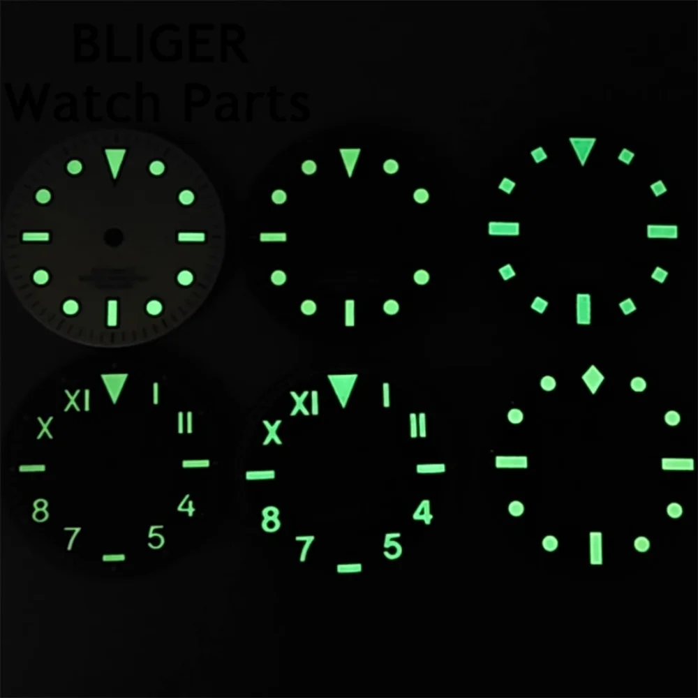 BLIGER 29mm Retro Dial Black White Dial Green Luminous Fit NH35 NH36 ETA2824 2836 PT5000 Miyata 8205 8215 DG2813 Movement