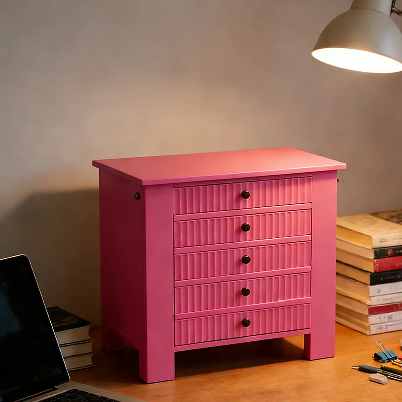aj-Modern Fluted Design Durable Wood 5-Drawer Storage Jewelry Organizer for Bedroom