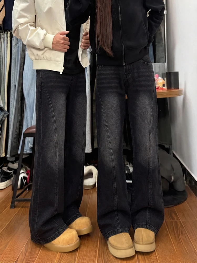 

Waed Vintage Knife Jeans Men's Winter Slant Cut American Cool Design Straight Leg Micro Flare Long Trousers