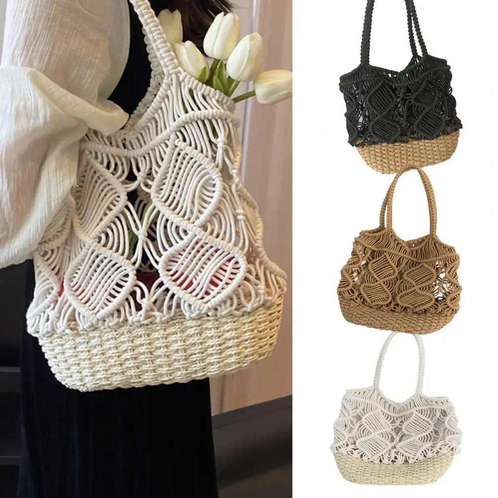 

Beach Bag Hollow High Capacity Handmade Vacation Style Daily Collocation Portable Handwoven Rattan Large Straw Bag Travel