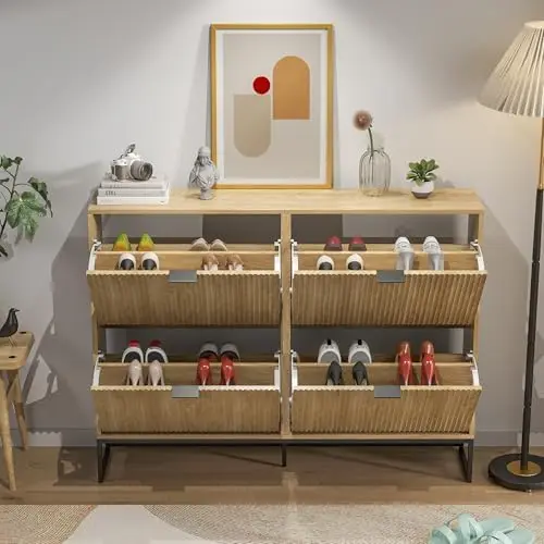 خزانة أحذية خشبية رفيعة وحديثة مع 4 أدراج - تخزين مدخل قائم بذاته