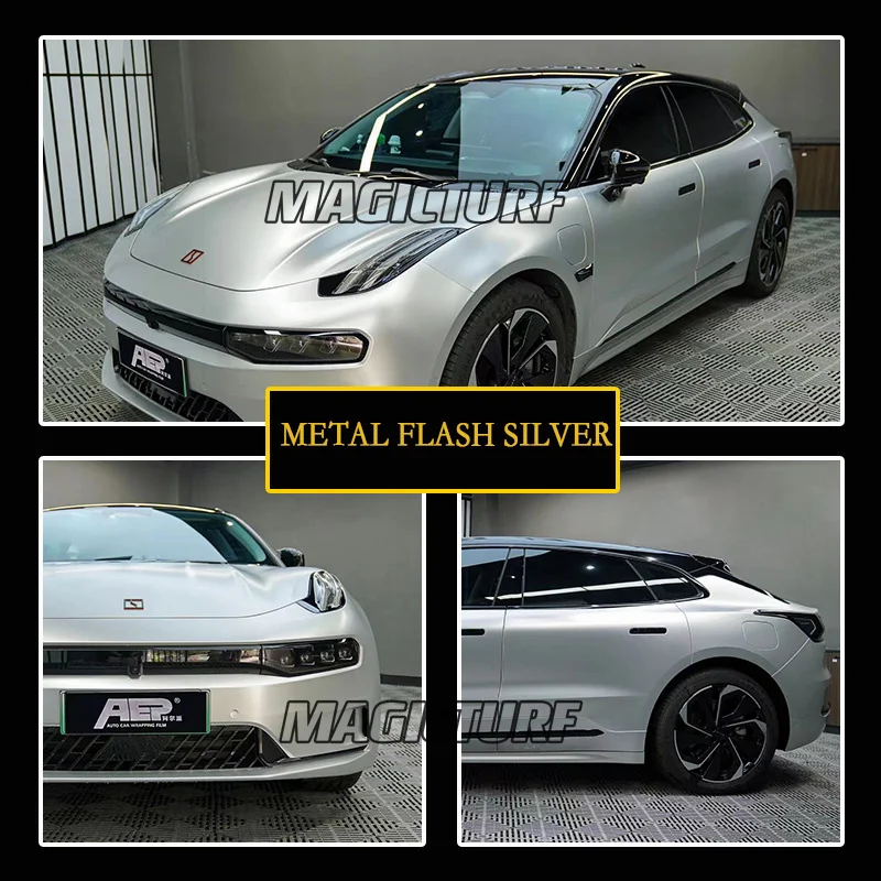 Colour vinyl sticker 1.52 x 18m Air bubble free Metal Flash Silver Car Vinyl Wrap Film For Car Body Surface Decoration