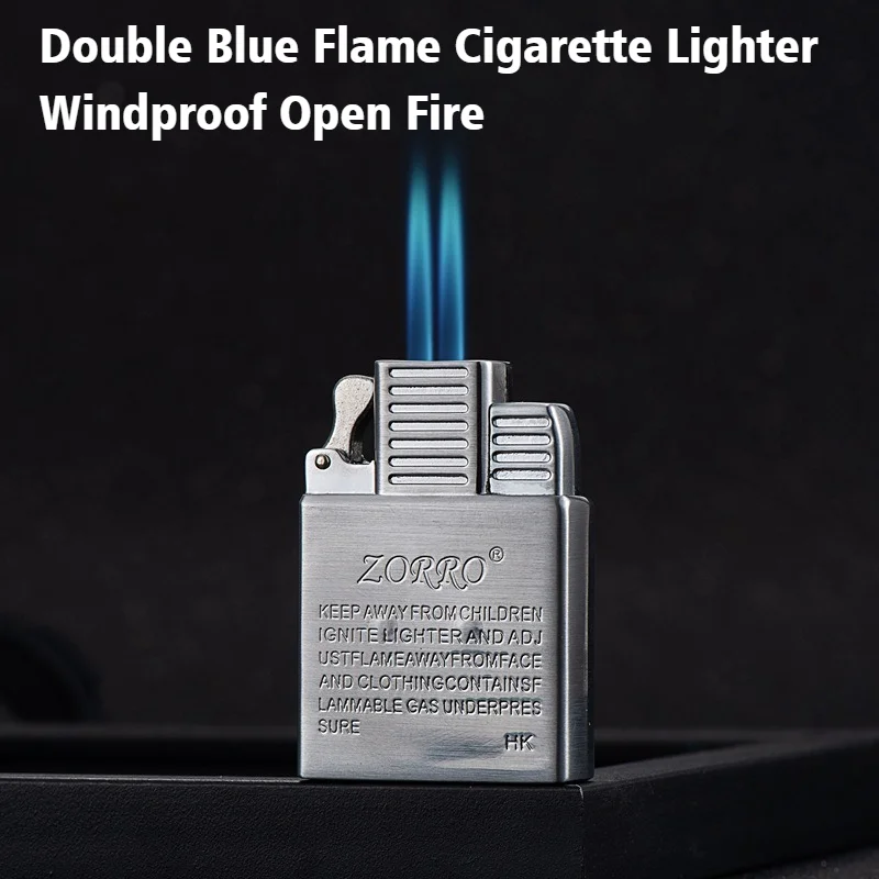 

New Cigar Igniter Double Blue Fire Smoke Metal Windproof Open Flame Cigarette Lighters & Smoking Accessories Factory Direct Sale