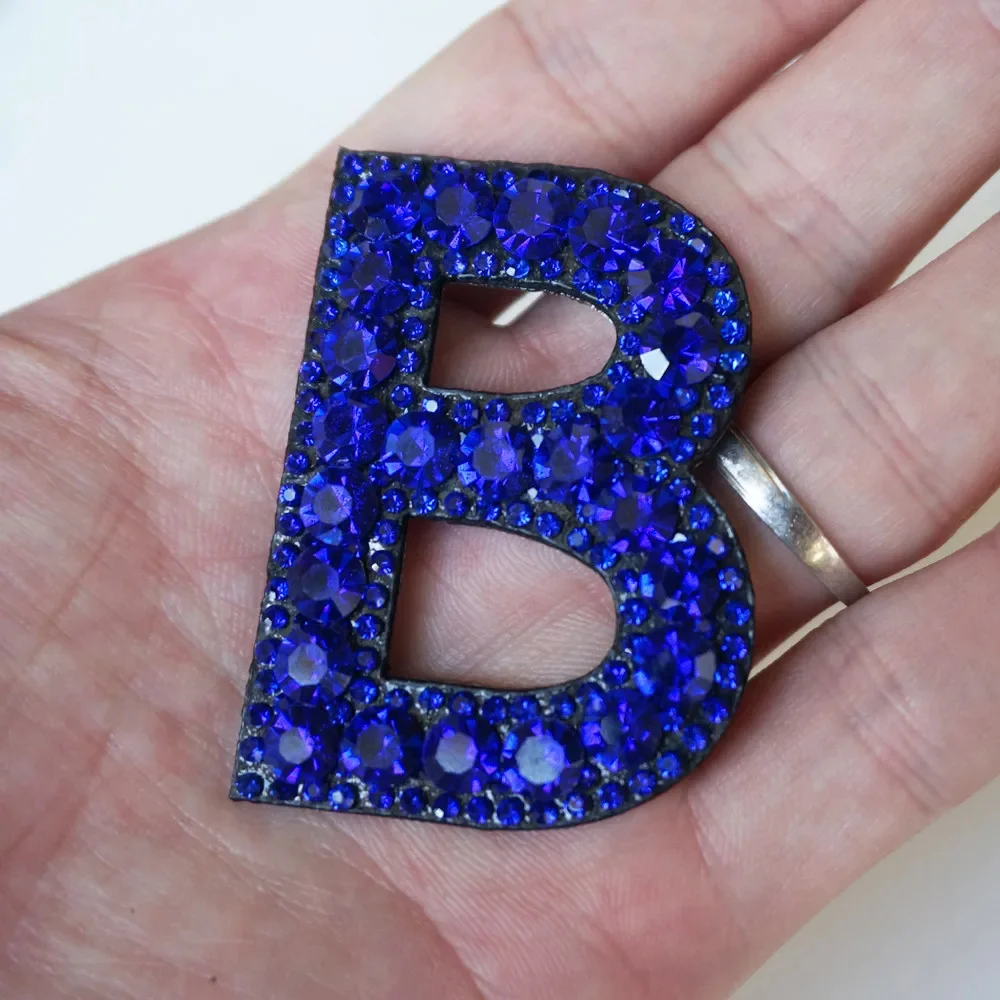 A-Z Rhinestone Alphabet Royal Blue English Letter Iron Sew On Patch Badge 3D Handmade Letters Bag Hat Jeans Clothes Applique DIY