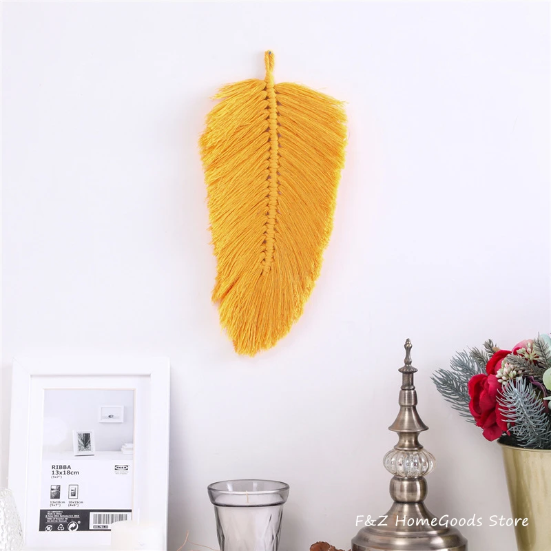 Chic Colorful Macrame Wall Hanging Hand-woven Tapestry Leaf Feathered Bohemian Style Boho Decor For Home Kids Room Decoration