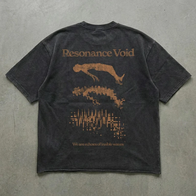 Resonance Void Pattern T-shirt | Dark Grey Street Dress T-shirt | Conceptual Art Neutral Shirt