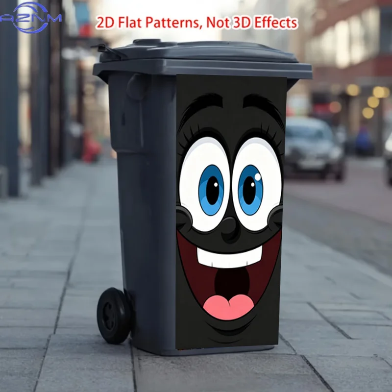37 X 82Cm / 14.57 X 32.28In / Trash Can Sticker, Featuring a Black Face And Big Smiling Eyes Design, This Matte Surface Sticke