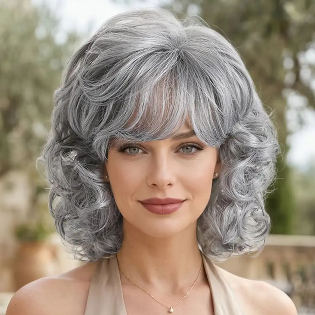 

Ladies Short Loose Curly Synthetic Wig, Suitable For Daily Wear, Parties And Drama Costumes And Versatile Wig For Elderly Women