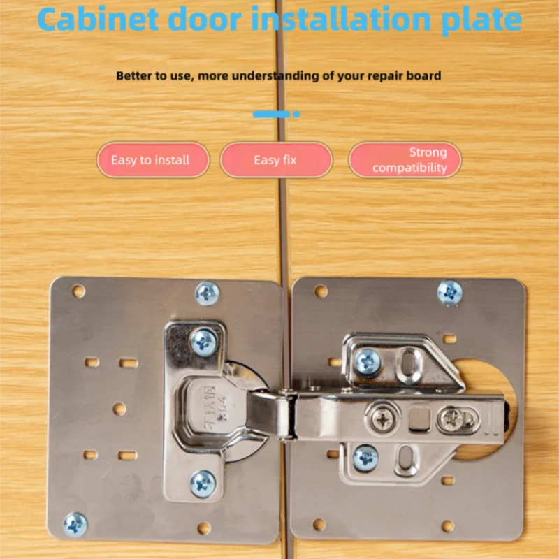 Kitchen Cabinet Hinge Repair Plate Kit - Door Hinge Mounting Plate with Holes, Flat Fixing Brackets & Brace Hardware for Home