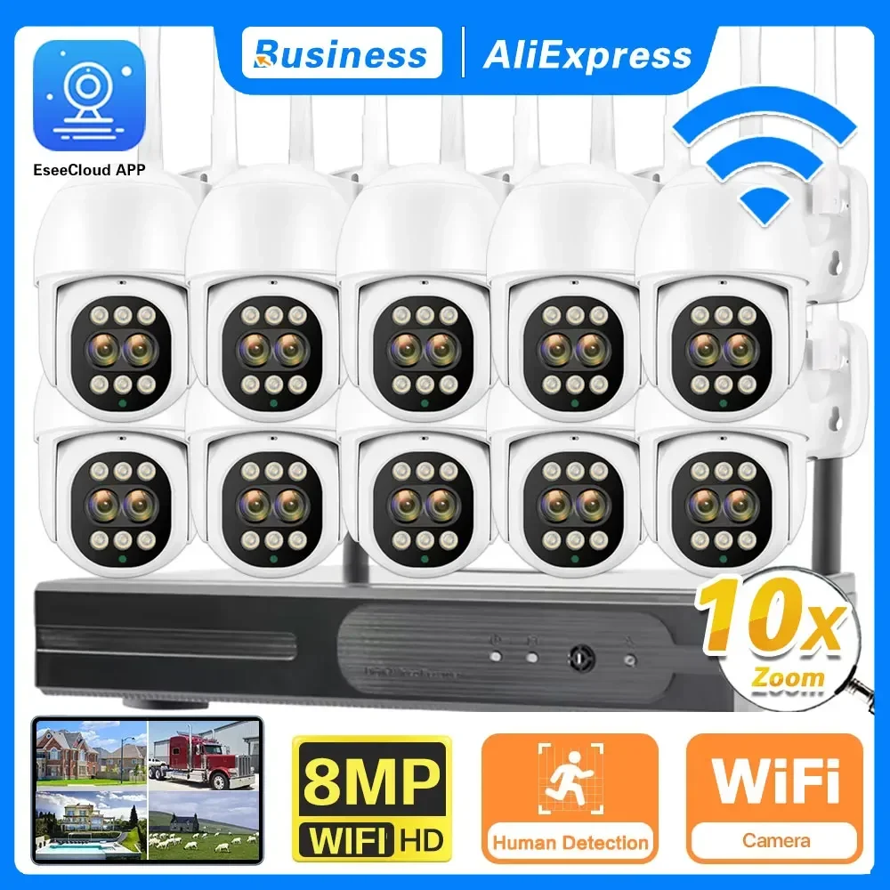 

8MP Outdoor WiFi CCTV Camera 10X Zoom Security System Kit 10CH NVR Recorder Set P2P Wireless IP Camera Video Surveillance System