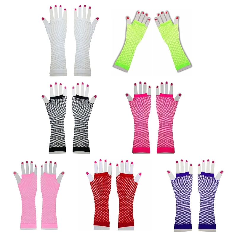 

50JB Women Fancy Dress Fishnet Gloves 1 Pair Colours Short Fingerless Mittens Mesh Gloves Short Gloves for Theme Party