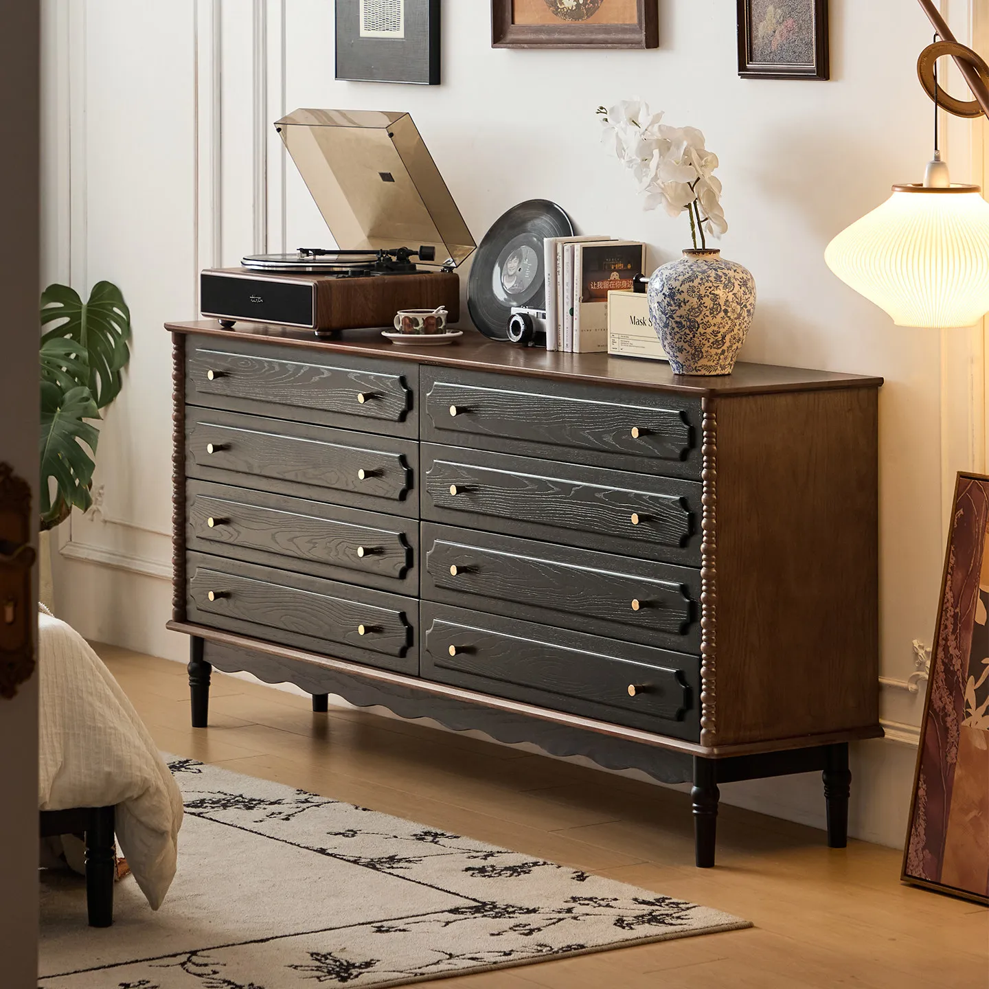 

PYJ retro solid wood eight-bucket cabinet, bedroom storage, bedside storage, entrance cabinet