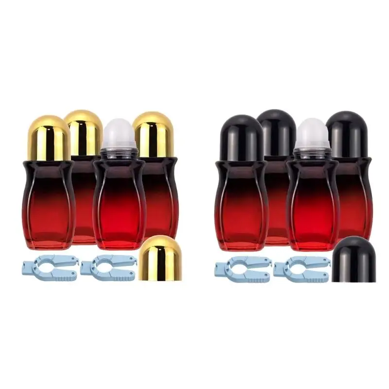 

E8BD 50ml Glass Roller Bottles DIY Skincare Roller Bottles Leak Resistant Design Gold Caps Cosmetic Oil Dispenser Set