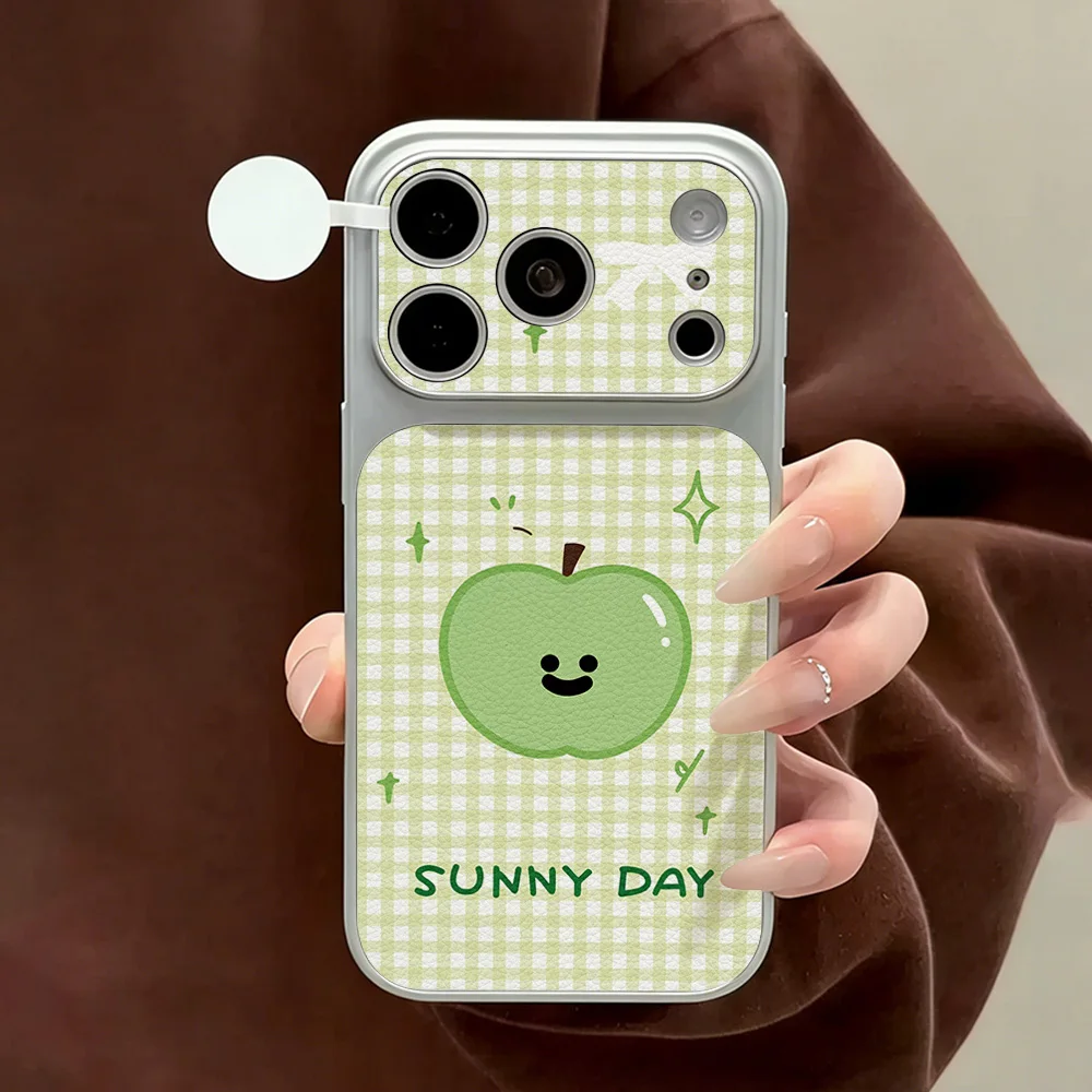 Phone Case For iPhone 18 17 16 15 14 13 11 12 Pro Max Cases Kawaii Smiley Green Fruits Shockproof With A Bracket Fundas - view 3