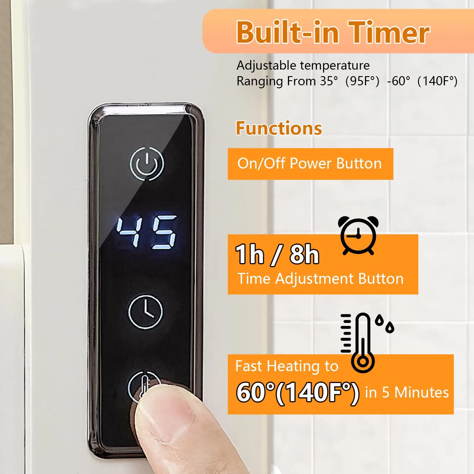 رف المناشف الكهربائية، رف تسخين مناشف الحمام المثبت على الحائط ورف تجفيف المناشف مع وظائف توقيت وتعديل درجة الحرارة.