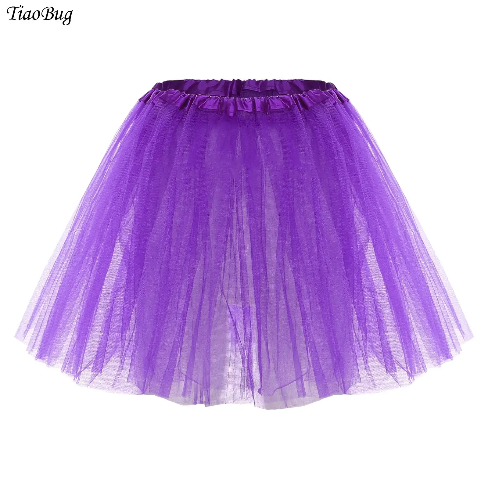

Womens Ballet Dance Skirt Elastic Waist 3-layer Tulle Tutu Pleated Hem Puff Skirt Lolita Underskirt for Party Stage Performance
